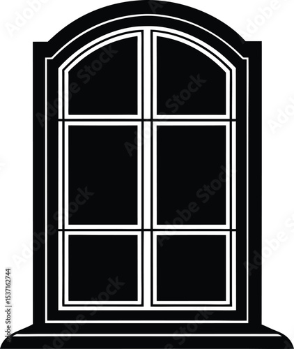 Framed Window Vector Silhouette with Classic Pane Design