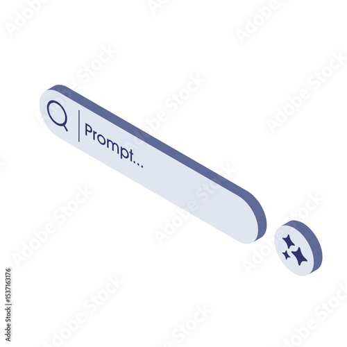 3D Isometric generative AI bar with a generate button. Artificial intelligence and Machine learning technology concept. AI enters by command prompt to create ideas. Vector illustration.