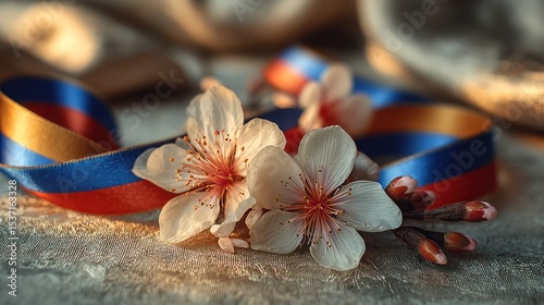 Vibrant taegeuk-patterned hanbok with chrysanthemum embroidery, symbolizing Korean heritage and autumn's dignity.