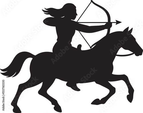 A Scythian Horsewoman drawing a bow while riding