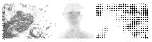 Vector Abstract portrait composed of halftone dots and vector shapes.