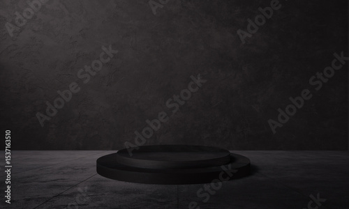 Black background wallpaper podium stage stand showcase circle product display present sale luxury advertisement marketing dais studio minimal premium dark blank empty copy space texture stone black 