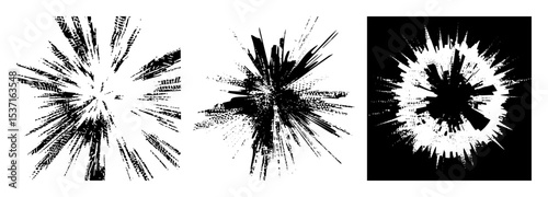 Vector Dynamic explosion bursts with radiating lines and scattered fragments.
