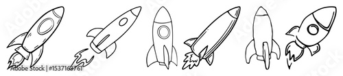 Vector Collection of stylized ship illustrations with dynamic flame trails.