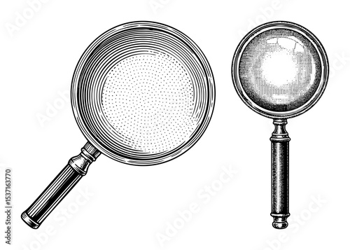 Vector Detailed magnifying glasses with vintage handles.