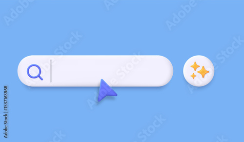 3D generative AI bar with a generate button. Generate and Magic star icon AI.  Artificial intelligence technology. Input prompt to create ideas. Trendy and modern vector in 3d style.