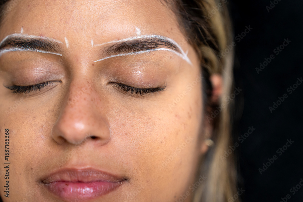Fototapeta premium Beautician preparing eyebrows for lamination treatment