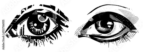 Vector Intense stylized eyes with detailed lashes and pupils.