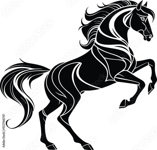 Stylized black horse silhouette rearing up