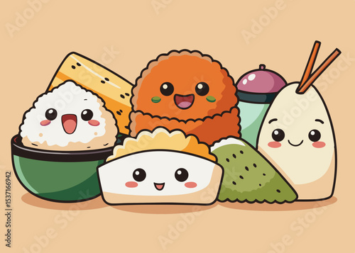 Cute kawaii japanese food cartoon illustration