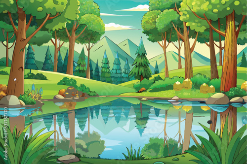 landscape with trees and pond