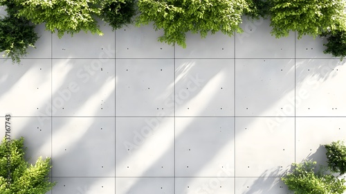Aerial View Concrete Wall Greenery Sunlight Shadow