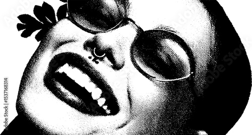 Joyful expression with septum piercing and sunglasses art design