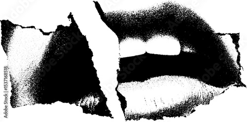 Grungy black and white torn poster design featuring lips for urban aesthetic