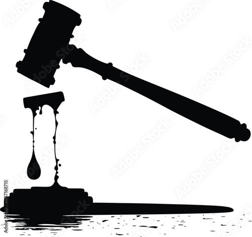 Gavel silhouette with ink spills justice corruption