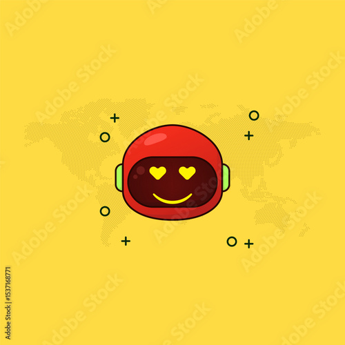 Illustration of robot face with love eye expression, suitable for World Emoji Day design, simple cute vector, creative attracts attention
