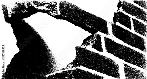 High contrast black and white fragmented brick wall design