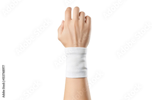 Blank white sport wristband on hand mockup, ai generated