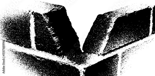 Abstract fragmented graffiti on brick wall in high contrast black and white for urban design