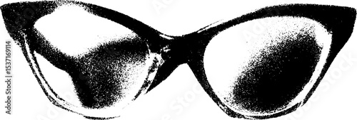 High contrast black and white image of broken eyeglasses for creative design use