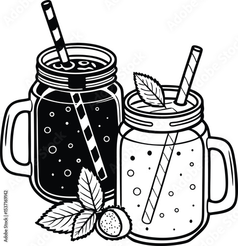 Mason jar smoothies with straws and hazelnut