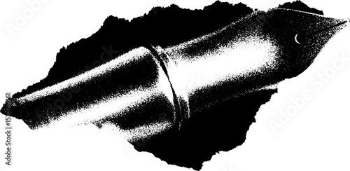 High contrast black and white image of a broken fountain pen cap for art and design