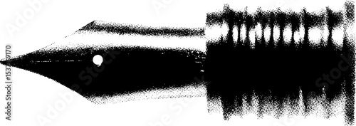 High contrast black and white image of a broken fountain pen nib for artistic design