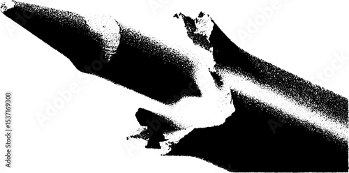 Broken pencil tip in high contrast black and white design for art illustration