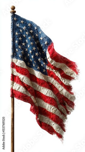 American flag waving gracefully in the wind, showcasing vibrant colors and bold design in a sunny outdoor setting