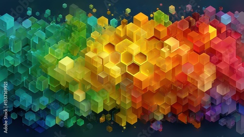 Colorful hexagonal shapes create a vibrant abstract design for a modern digital artwork piece