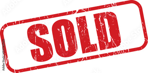 Red Sold Rubber Stamp in Grunge Vector in Modern Round Border, Transparent Background, Svg, Png