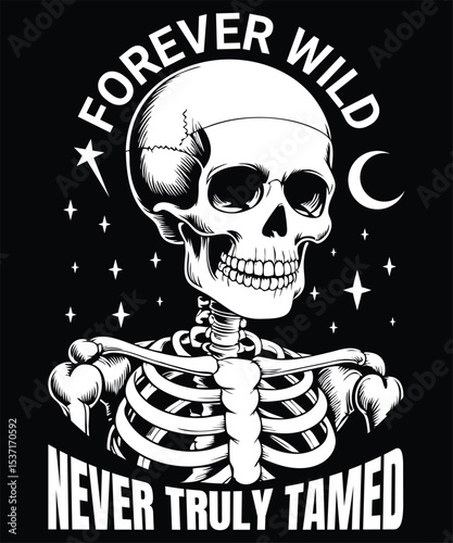 Bohemian Skull Illustration - Celestial & Untamed Skeleton Art