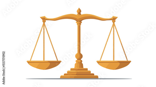 A digital illustration of a pair of golden scales of justice against a white background. The scales are depicted in a stylized, slightly cartoonish manner, with a solid gold color and smooth
