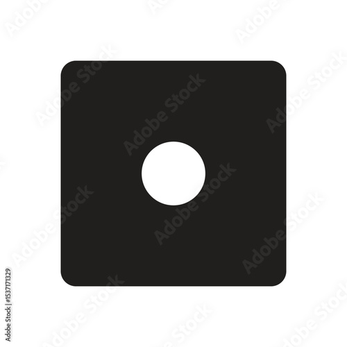 A clear and simple black die displaying the number five with distinct white pips, ideal for gaming or numerical concepts