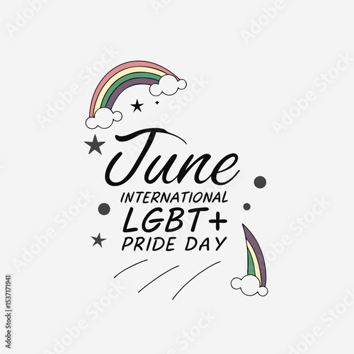 June International L G B T Pride Day pastel rainbow clouds stars design LGBT