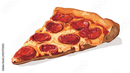 A digital illustration of a single slice of pepperoni pizza against a white background.  The pizza slice is depicted in a style suggestive of vector art or digital painting, with a visible texture