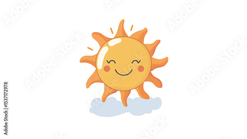 A digital illustration of a cartoon sun with a smiling face. The sun is yellow and orange, with simple lines and shapes.  It has rosy cheeks and closed eyes, conveying happiness. 