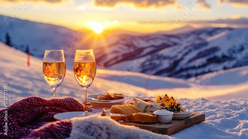 Romantic Sunset Mountaintop Picnic with Wine