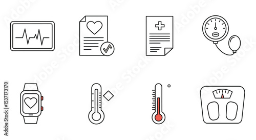 Vector health monitoring icon in simple black line art on white background