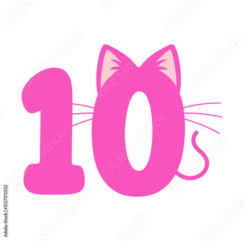 Tenth Birthday Svg file, Happy Birthday Vector, Cat Number 10 File, Birthday Kid Design, Kitty Number 10 Svg, Birthday Girl Clipart, Birthday Party Design, 10th Birthday Clipart, Cat Number 10 File.