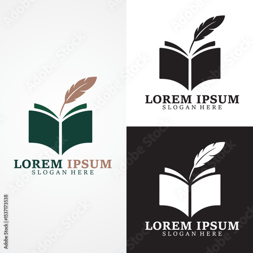 Feather Pen Book Logo – Vintage Writing and Publishing Icon