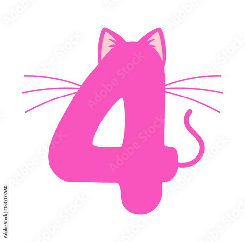 Fourth Birthday Svg file, Happy Birthday Vector, Cat Number 4 File, Birthday Kid Design, Kitty Number 4 Svg, Birthday Girl Clipart, Birthday Party Design, 4th Birthday Clipart, Cat Number 4 File.