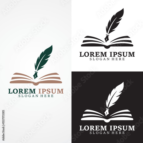 Feather Pen Book Logo – Vintage Writing and Publishing Icon