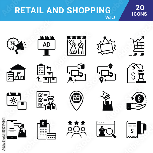 Retail and Shopping line icon set for commercial use.