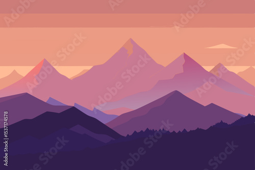 Majestic Mountain Range at Sunset A Stunning Minimalist Landscape Illustration