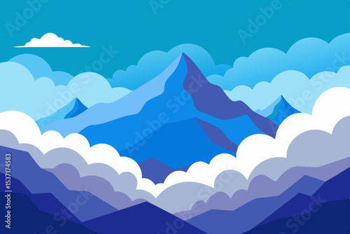Majestic Mountain Peaks Emerging from Clouds A Serene Landscape Illustration