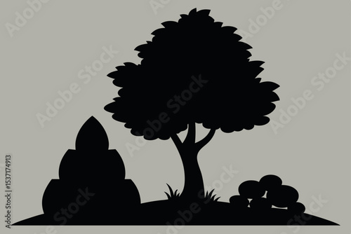 Beautiful orange sunset over a lonely tree silhouette in a summer field landscape