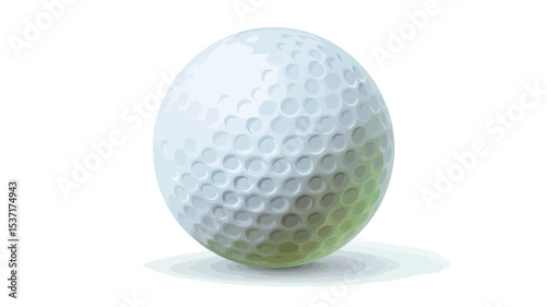 A close-up studio shot of a single white golf ball isolated on a pure white background. The golf ball's dimpled surface is clearly visible, with subtle lighting creating a slight shadow beneath.