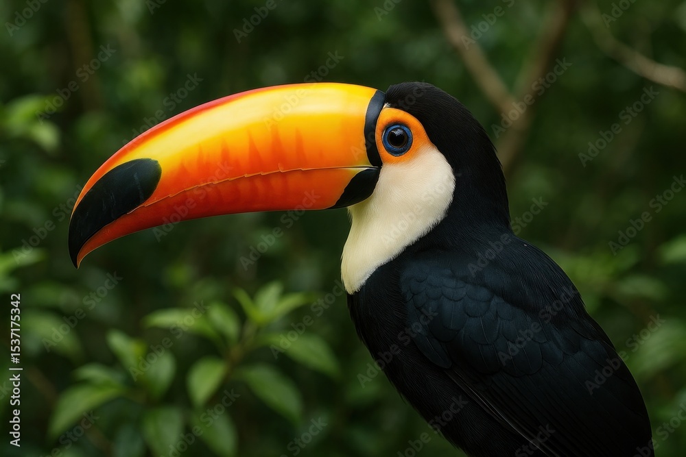 Fototapeta premium Vibrant toucan in lush jungle.