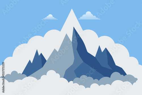 Winter mountain landscape vector illustration with snow, peak, and blue sky